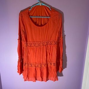 Red Long Sleeve Shirt w/ Flowers